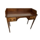 A Victorian mahogany washstand, with two small drawers on ring turned tapering legs, height 97cm,