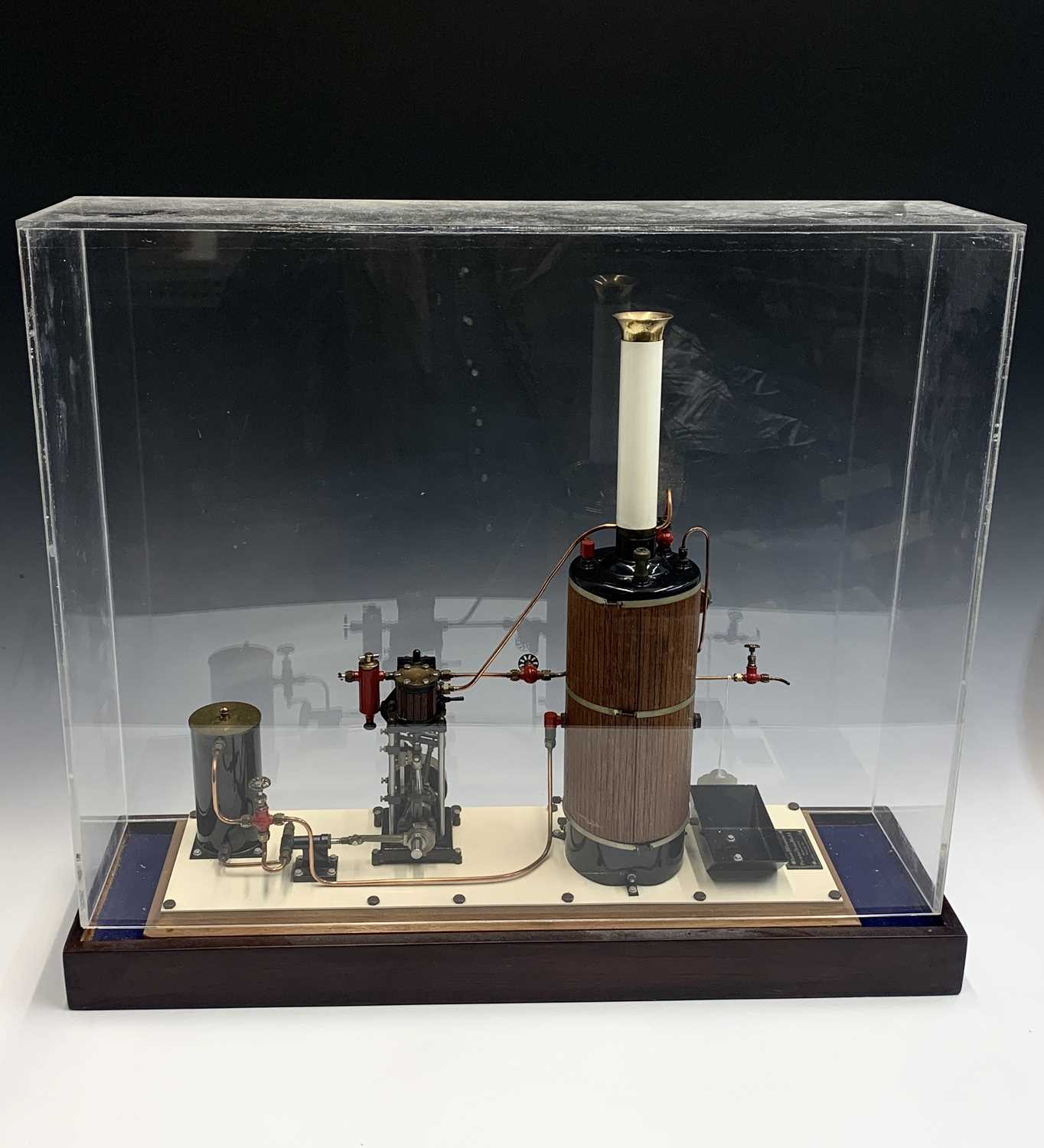 A Maxwell Hemmens of York precision scale model of a vertical marine stem plant, with mahogany