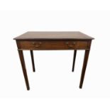 A George III mahogany side table, with a single frieze drawer on square tapering legs, height