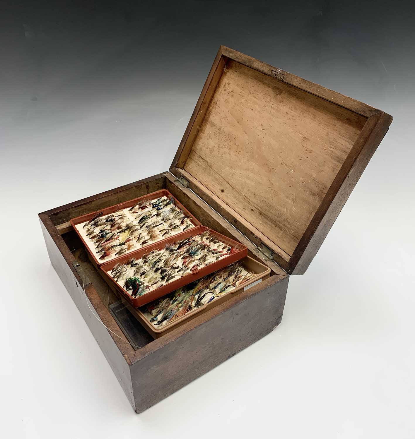 Two boxes of assorted fishing flies and a small quantity of other flies, contained in a mahogany - Image 4 of 8