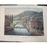 A folder of prints of panoramic views of the spa of Karlovy Vary by various artists from the early