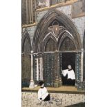 Frank JOHNSON (20th Century British School)'Feeding Pigeons - Lincoln Cathedral'GouacheSigned and
