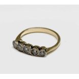 A gold ring set with five graduated diamonds 2gmCondition report: Ring size J1/2 Largest diamond 0.