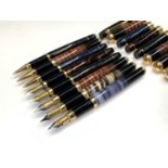 Five fountain pens with gold plated mounts and Minka nibs together with three ballpoint pens by
