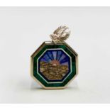 A contemporary 9ct gold pietra dura pendant 8.6gm and a Sharmaine, Paris gilt pendant