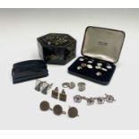 Five amethyst buttons, a pair of silver cufflinks etc.