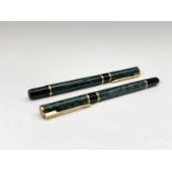 A Waterman Laureat Green fountain pen and matching rollerball pen