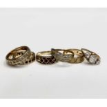 Six 9ct gold rings variously set with diamonds and other stones 17gm