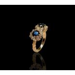 A yellow gold double diamond and sapphire cluster ring 4.4gmCondition report: Approx size L1/2-M