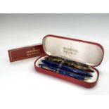 A blue Sheaffer Balance fountain pen with 18ct gold nib and matching ballpoint together with a