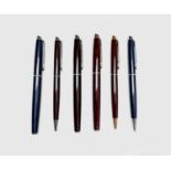 Three Waterman Hemisphere fountain pens and three matching ballpoint pens