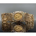 A late Victorian full sovereign mounted in a seven-bar gate link bracelet 27.3gm