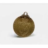 A George III Spade guinea 1787 mounted as a pendant and quite worn 8.4gm
