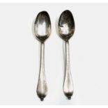 A pair of 18th-century provincial silver bead finial teaspoons crowned PS mark? 47gm
