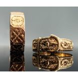 A Victorian 9ct rose-gold nonagonal band each face chased with alternating leaf and flowerheads.