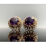 A pair of high purity 1950s clip-on amethyst flowerhead earrings 16.5gm