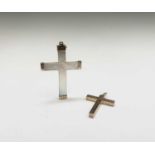 A mother-of-pearl gold-mounted cross, one other cross, two gold albert swivels and a little scrap