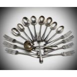 A part suite of Hanovarian rat tail silver cutlery by Josiah Williams & Co (George Maudsley