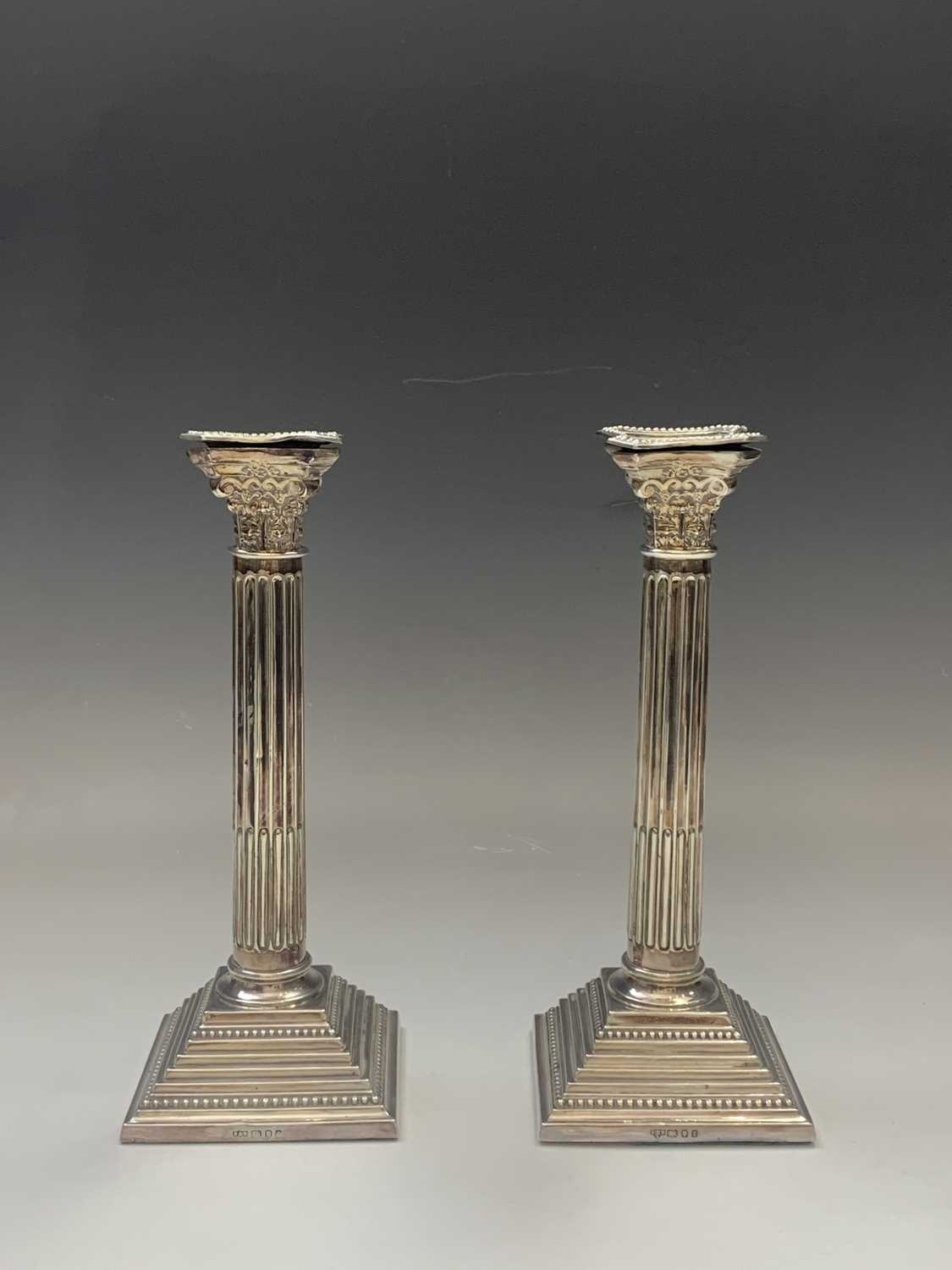 A pair of filled silver classical column candlesticks London 1974 Ht 25.5cmCondition report: Good - Image 2 of 7