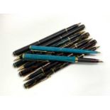 Four Parker Rialto fountain pens with medium nibs empty cartridges and six other Rialto pens