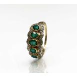 An 18ct gold emerald and diamond quintuple cluster Victorian-style ring 5.5gm