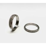 A platinum band 3.8gm and an 18ct white gold band half-hoop set with small diamonds 3.1gm