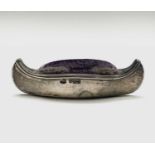 An Edwardian silver canoe pincushion by Levi & Salaman Birmingham 1905 29gm 96mmCondition report: