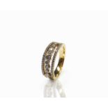 A 14ct gold three row diamond ring 6.3gmCondition report: Approx size M-N