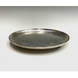 A stylish plain silver tray by Barnard on three bracket feet London 1930 14oz Diameter 20.4cm