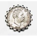 A rare Hawaii silver Dala dollar coin 1883, set in a silver brooch mount so that it can swivel