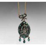 An emerald and diamond pendant Ht 34.25mm 6gm