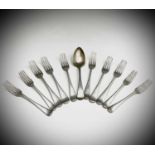 A set of six Old English pattern table forks London 1904, four Old English pattern dessert forks and