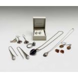 Kit Heath earrings boxed together with a collection of other pieces of modern silver jewellery.Two