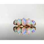 A 9ct gold five stone Victorian style opal ring 2.1gmCondition report: Size L-L1/2Settings secure