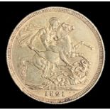 G.B. George IV Gold Sovereign - A scarce 1821 Gold Sovereign. VF-EF