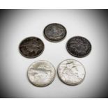 USA Morgan & Peace Silver Dollars - A run of five US Silver Dollars: 1878; 1886; Morgan Dollars plus