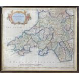 ROBERT MORDEN. South Wales, hand coloured engraved map. Framed and glazed 40cm x 47.5cm