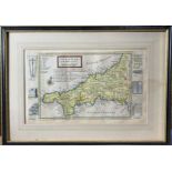 HERMAN MOLL. Hand col engraved map of Cornwall, six antiquities pictured, list of mines, no folds,