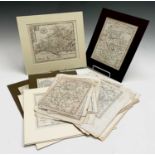 ROBERT MORDEN. Seven mounted maps including Dorsetshire, Bedfordshire, Yorkshire, Lincolnshire,