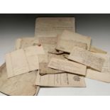 EPHEMRA and INDENTURES. Vellum and paper, indenture dates include 1684, 1692, 1806, 1761; 'Swansea