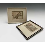 JOHN SPEED. 'Cornwaile'. Small engraved map, hand coloured, 1676 framed and glazed, together with