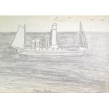 Bryan PEARCE (1929-2006)Steam Ship Pencil and inkSigned34 x 49cmCondition report: This drawing has