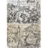 Sean HAYDEN (1979)Porthleven Two charcoal drawings One signed Each 59.5 x 84cm