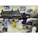 Gill WATKISS (1938)Winter on the FarmGouache Signed 16.5 x 22.5cmA painted envelope addressed to the