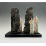 John MALTBY (1936 - 2020)'Figures with Standing Stones'Ceramic sculpture Signed and inscribed to