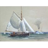 Ronald H JOHNSON Gaff Cutter in full sail Watercolour Signed, label to verso 15x20cm