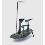 William BLACK (20th Century British)'Family in a Boat'Oxidized copper sculpture Signed, inscribed