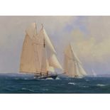 Brian J. JONES (1945)Sailing Boats Racing in the Evening Sunlight Oil on board Signed to verso 15