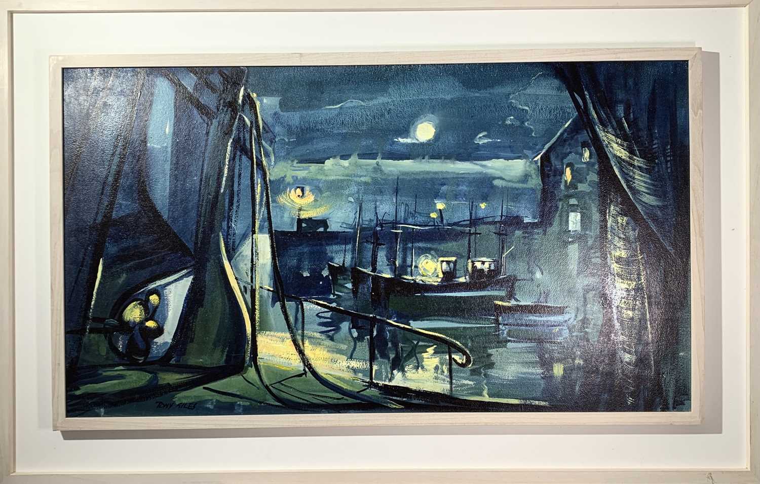 Tony GILES (1925-1994) Dark HarbourAcrylic on board Signed 56 x 100cm - Image 2 of 4