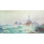 William CASLEY (1867-1921) The Lighthouse Watercolour Signed 37x68cm